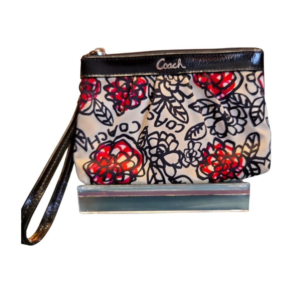 COACH Poppy Daisy Graffiti Wristlet Black Red Floral